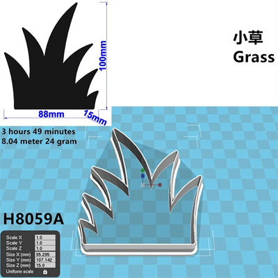 Keturių specifikacijų animacinių filmų augalai, šešios aštrios žolės, plastikinės formos, tortų fondanto įrankiai, sausainių ir sušių vaisių pjaustyklės