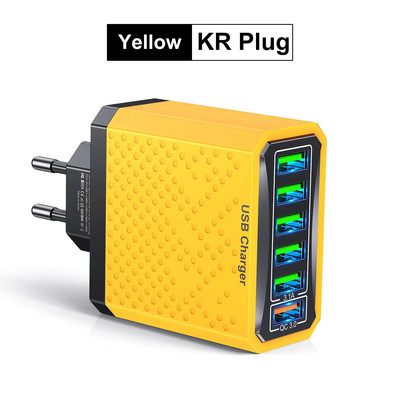 6 viename USB įkroviklis Greitas įkrovimas Greitas įkrovimas 3.0 Kelioninis įkroviklis, skirtas iPhone Samsung Huawei Xiaomi mobiliojo telefono įkroviklis