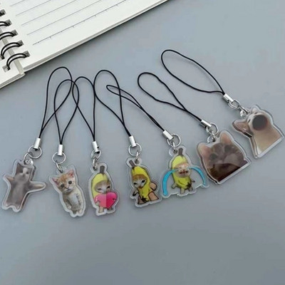 Banana Cat Keychain for Students Funny Pendant Lanyard Decorations Cat Charm Phone Chain Anti-lost Strap Decors