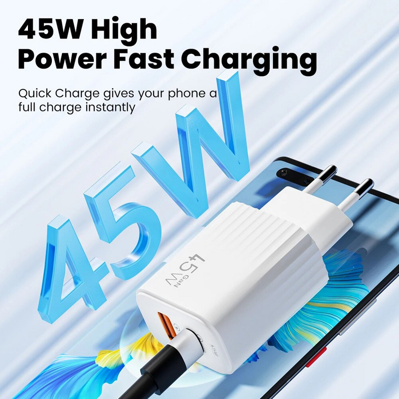 Olaf 45W USB putni punjač za brzo punjenje tipa C QC 3.0 adapteri za Xiaomi Huawei Iphone 15 tablet uređaje