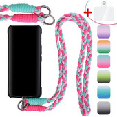 Kryžminio telefono dirželio kaklo ir riešo dirželis, skirtas telefono dėklui, apsaugantis nuo pametimo, su pakeitimo blokeliu daugeliui išmaniųjų telefonų