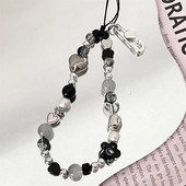 INS Y2K širdies telefono žavesio dirželis gėlių karoliukų pakabukas korėjietiška apyrankė skirta iPhone Samsung priedai pakabinama virvė mergaičių papuošalams