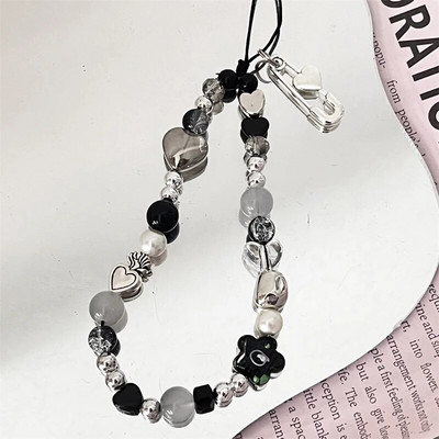 INS Y2K širdies telefono žavesio dirželis gėlių karoliukų pakabukas korėjietiška apyrankė skirta iPhone Samsung priedai pakabinama virvė mergaičių papuošalams