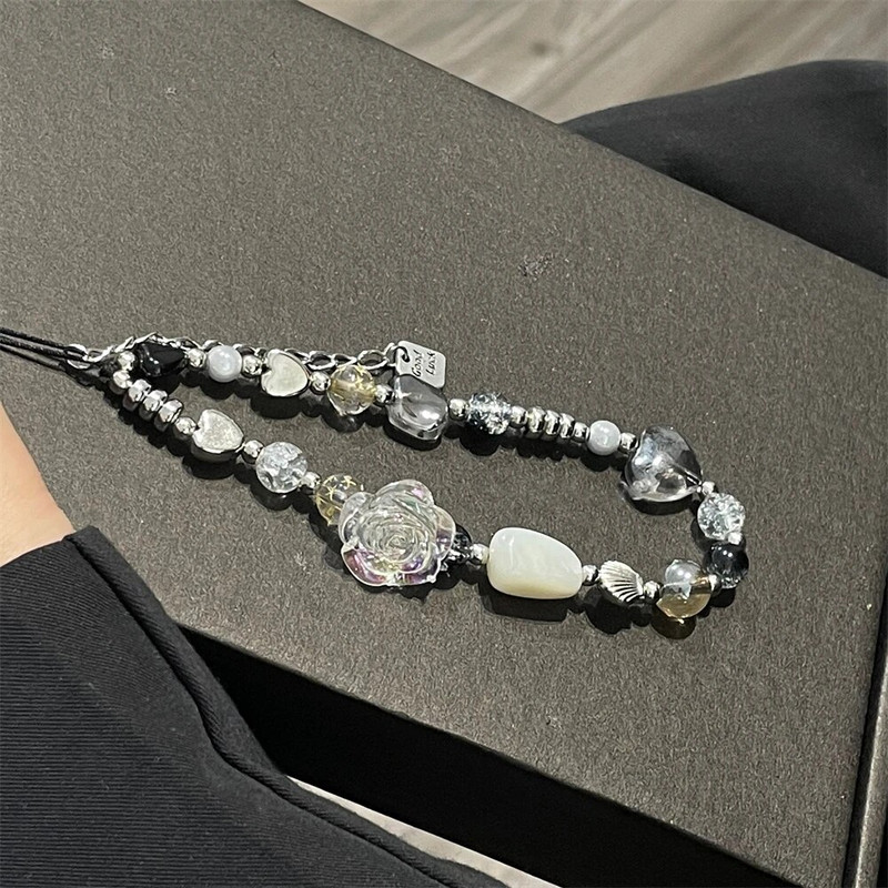 Y2K virvė telefono grandinėlei, raištelių žavesio dirželis riešas Mielas krištolinis karoliukas, pakabinamas laido apyrankė, raktų pakabukas fotoaparatui, mielai merginai