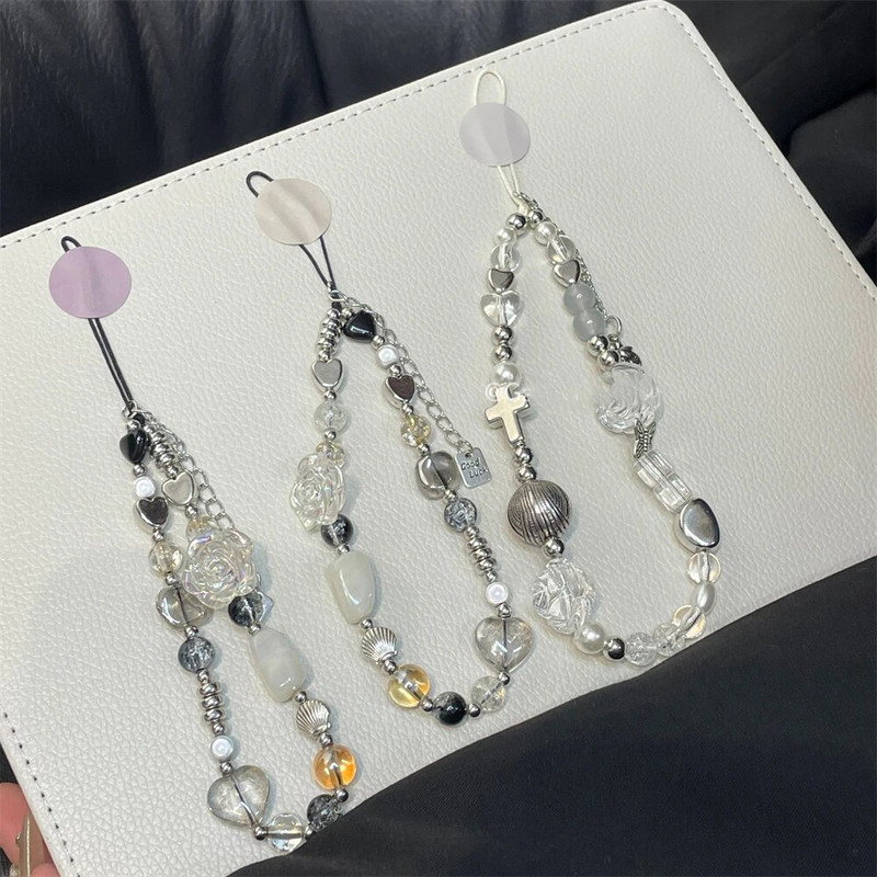 Y2K virvė telefono grandinėlei, raištelių žavesio dirželis riešas Mielas krištolinis karoliukas, pakabinamas laido apyrankė, raktų pakabukas fotoaparatui, mielai merginai