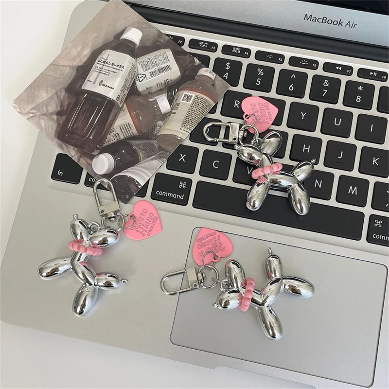 Korėjietiškas mielas 3D balioninis šuns raktų pakabukas automobilio raktams iPhone priedai Madingi širdies raktų pakabukas moterims rankinės krepšys pakabukas raktų pakabukai