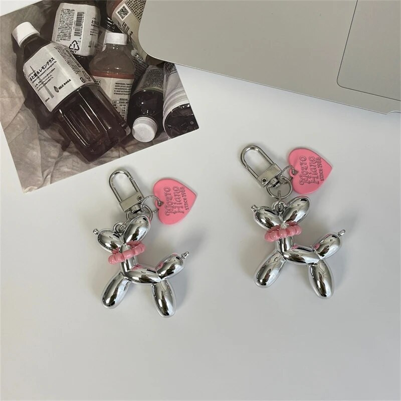 Korėjietiškas mielas 3D balioninis šuns raktų pakabukas automobilio raktams iPhone priedai Madingi širdies raktų pakabukas moterims rankinės krepšys pakabukas raktų pakabukai