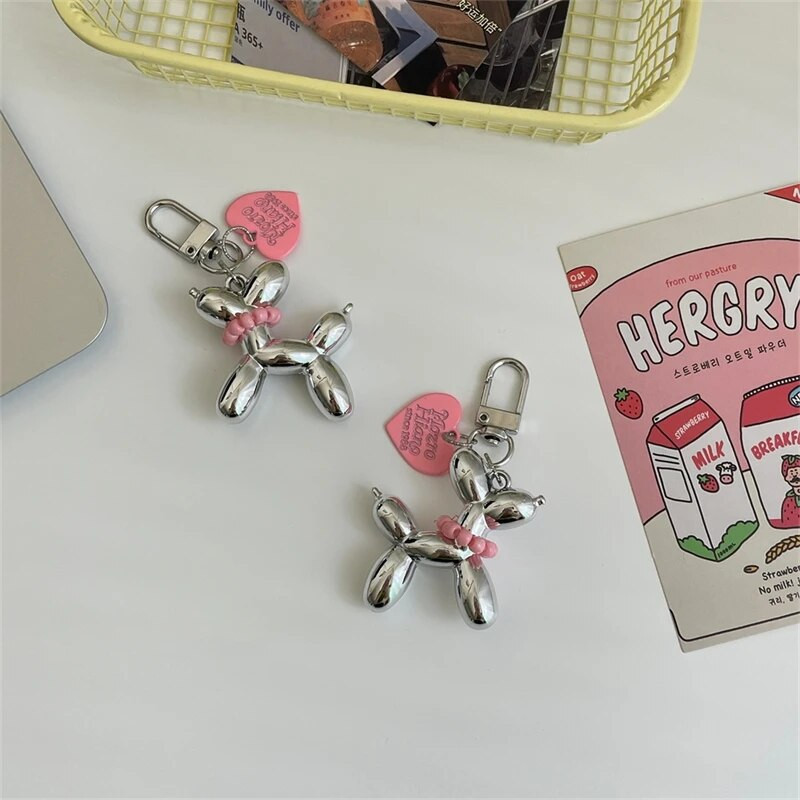 Korėjietiškas mielas 3D balioninis šuns raktų pakabukas automobilio raktams iPhone priedai Madingi širdies raktų pakabukas moterims rankinės krepšys pakabukas raktų pakabukai