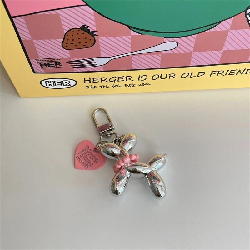 Korėjietiškas mielas 3D balioninis šuns raktų pakabukas automobilio raktams iPhone priedai Madingi širdies raktų pakabukas moterims rankinės krepšys pakabukas raktų pakabukai