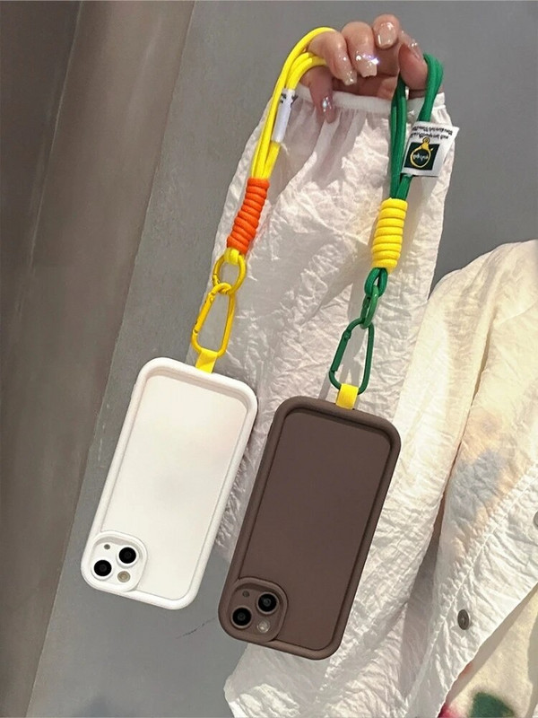 Korėjietiški spalvingi riešų dirželiai Rankų dirželiai Mieli pakabukai iPhone telefonams Priedai Grandinėlė Raktų pakabukas Raktų laido pakabinimo virvė