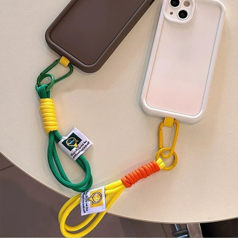 Korėjietiški spalvingi riešų dirželiai Rankų dirželiai Mieli pakabukai iPhone telefonams Priedai Grandinėlė Raktų pakabukas Raktų laido pakabinimo virvė