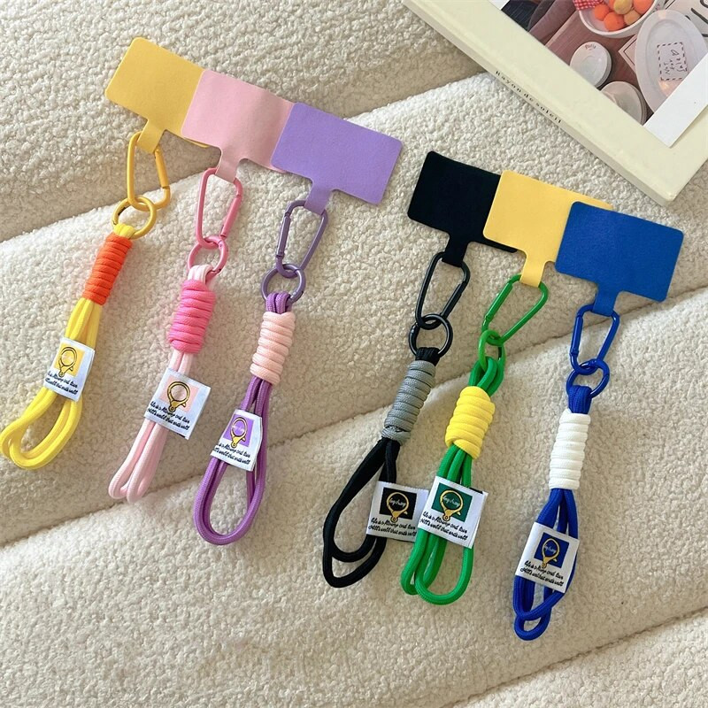 Korėjietiški spalvingi riešų dirželiai Rankų dirželiai Mieli pakabukai iPhone telefonams Priedai Grandinėlė Raktų pakabukas Raktų laido pakabinimo virvė