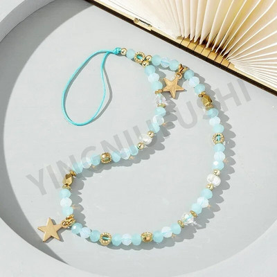 Penkiakampis žvaigždės pakabukas karoliukais Mobiliojo telefono grandinėlė madinga mobiliojo telefono dėklas Kabantis virvė Moterų telefono telefono dirželis papuošalai