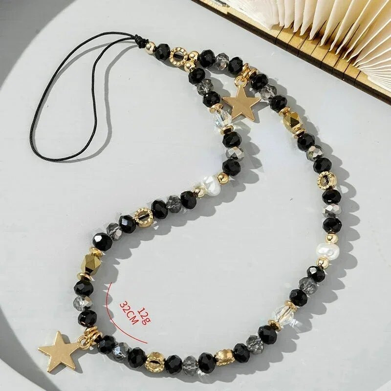 Penkiakampis žvaigždės pakabukas karoliukais Mobiliojo telefono grandinėlė madinga mobiliojo telefono dėklas Kabantis virvė Moterų telefono telefono dirželis papuošalai