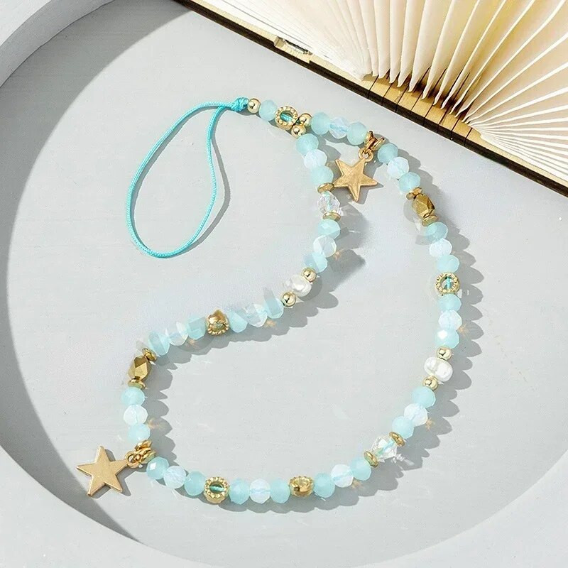 Penkiakampis žvaigždės pakabukas karoliukais Mobiliojo telefono grandinėlė madinga mobiliojo telefono dėklas Kabantis virvė Moterų telefono telefono dirželis papuošalai