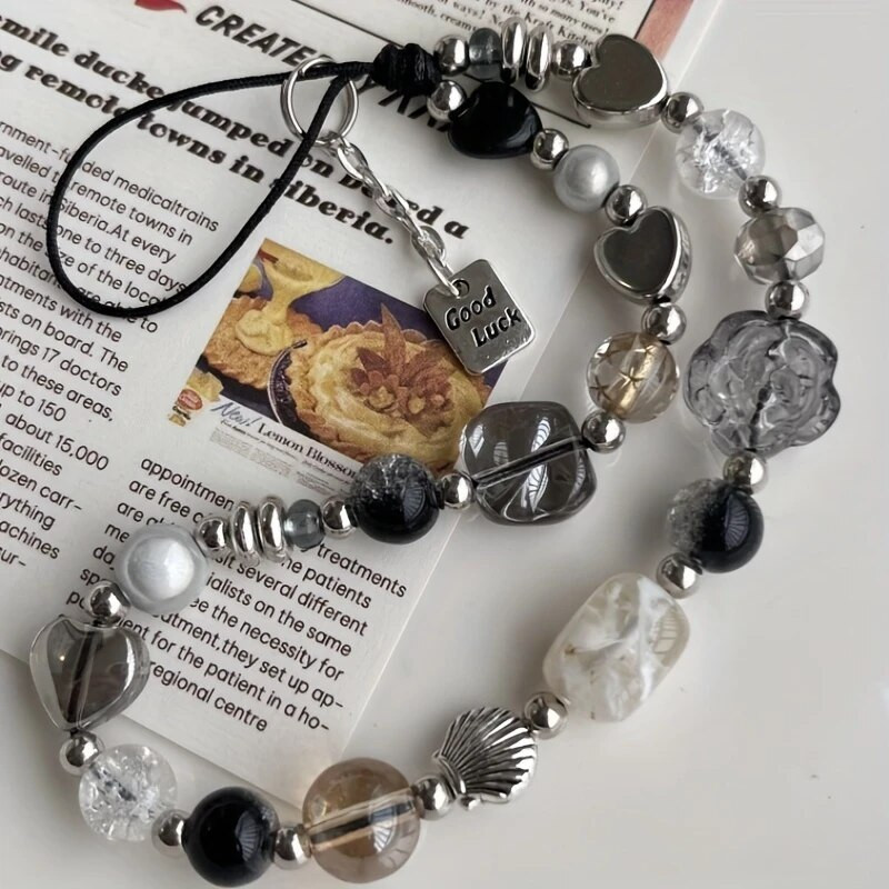 Juoda Y2K 3D gėlių telefono grandinėlė Madingas pakabukas skirtas iPhone Samsung Universalūs aksesuarai Mieli telefono pakabinimo virvelė mergaitėms papuošalai