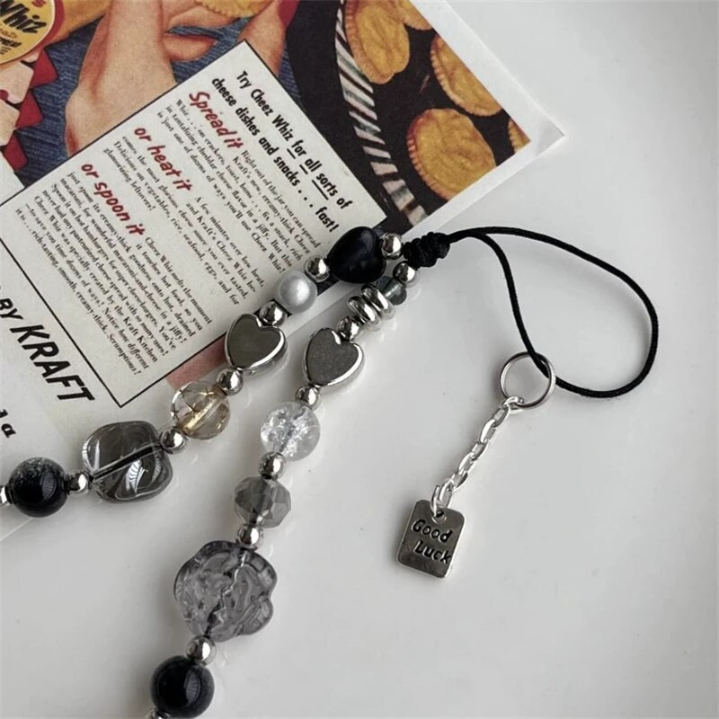 Juoda Y2K 3D gėlių telefono grandinėlė Madingas pakabukas skirtas iPhone Samsung Universalūs aksesuarai Mieli telefono pakabinimo virvelė mergaitėms papuošalai