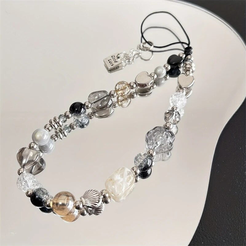 Juoda Y2K 3D gėlių telefono grandinėlė Madingas pakabukas skirtas iPhone Samsung Universalūs aksesuarai Mieli telefono pakabinimo virvelė mergaitėms papuošalai