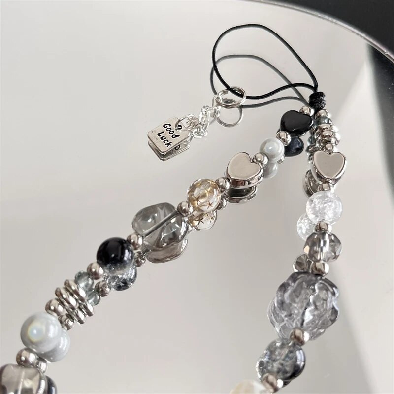 Juoda Y2K 3D gėlių telefono grandinėlė Madingas pakabukas skirtas iPhone Samsung Universalūs aksesuarai Mieli telefono pakabinimo virvelė mergaitėms papuošalai