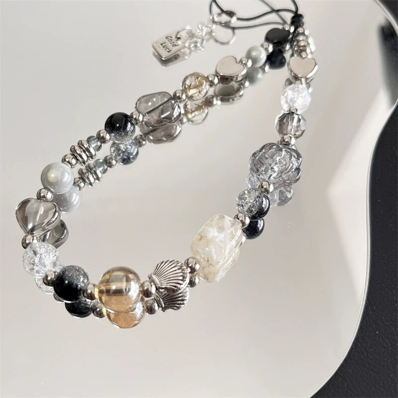 Juoda Y2K 3D gėlių telefono grandinėlė Madingas pakabukas skirtas iPhone Samsung Universalūs aksesuarai Mieli telefono pakabinimo virvelė mergaitėms papuošalai