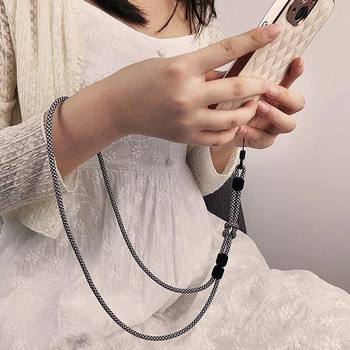 Дълга висяща верига за врат Ръчно изтъкано въже за мобилен телефон Здраво и регулируемо по дължина Двойна употреба Връзка за телефон Анти-загубена висулка
