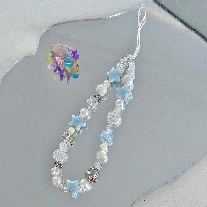 INS Star Pearl Beads telefono grandinėlė Madingas pakabukas skirtas iPhone Samsung universalūs priedai Mieli telefono pakabinimo virvelė mergaitei žydei