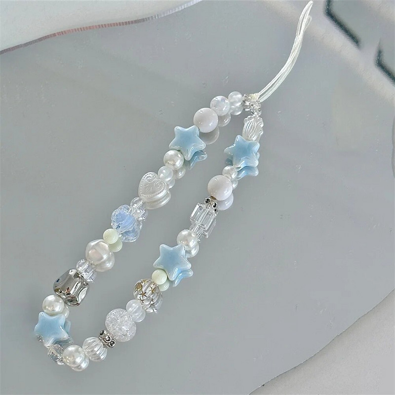 INS Star Pearl Beads telefono grandinėlė Madingas pakabukas skirtas iPhone Samsung universalūs priedai Mieli telefono pakabinimo virvelė mergaitei žydei