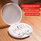 60 W greito įkrovimo laidai C tipo mobiliojo telefono duomenų kabelio USB įkroviklio rinkinio laikymo dėžutė, skirta Apple Samsung su atkūrimo kortelės kaiščiu