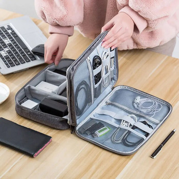 3-степенна преносима кабелна чанта за държач на USB линия за пътуване Power Bank Earphone Line Организатор Кутия Зареждане на мишка Съхранение на данни Чанта с цип