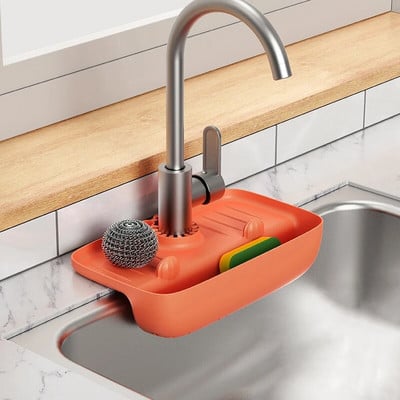 Covoraș pentru robinet de bucătărie din silicon Tampă de scurgere pentru chiuvetă Protector pentru blat de baie Șampon Dozator de săpun Tavă cu uscare rapidă