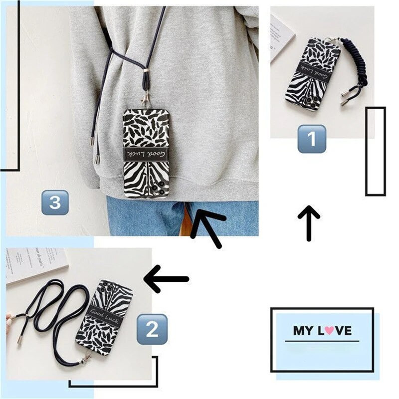 Universalus Crossbody Lanyard Kaklo papuošalo dirželis Mobilus Telefonas Ilgas reguliuojamas telefono dėklas su segtuku, skirtas iPhone xiaomi Samsung