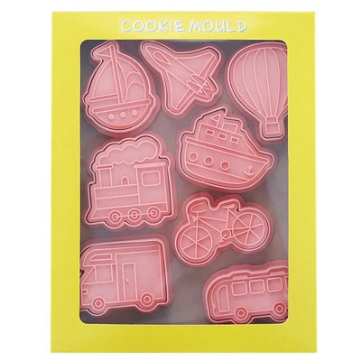 8 vnt Automobilių animacinių filmų sausainių antspaudai Karšto oro balionų laivams lėktuvų transporto priemonių serijos fondant reljefiniai sausainių pyragaičių kepimo formos