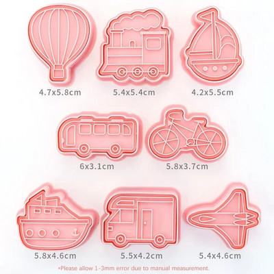 8 vnt Automobilių animacinių filmų sausainių antspaudai Karšto oro balionų laivams lėktuvų transporto priemonių serijos fondant reljefiniai sausainių pyragaičių kepimo formos