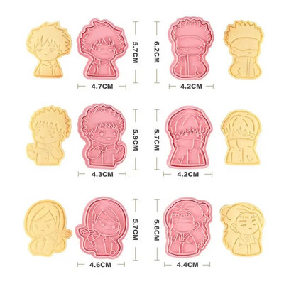 6 vnt Anime Jujutsu Kaisen sausainių pjaustytuvų rinkinys, kepimo 3D spaudos antspaudas, reljefinis sausainių formelės sausainių antspaudų pjaustyklės pyragas „pasidaryk pats“