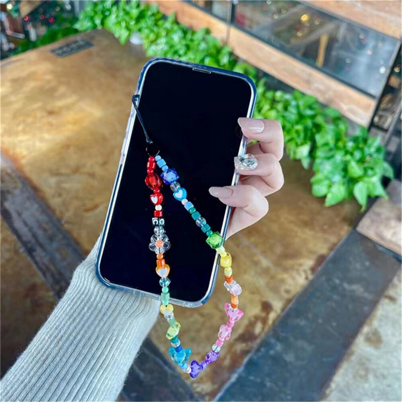 Korea armsa südamega helmestega telefoni võlurihm, kett, kaelapael, naiste, tüdrukute ehted, liblikad, telefonihelmed, ripatskaunistused, hulgimüük