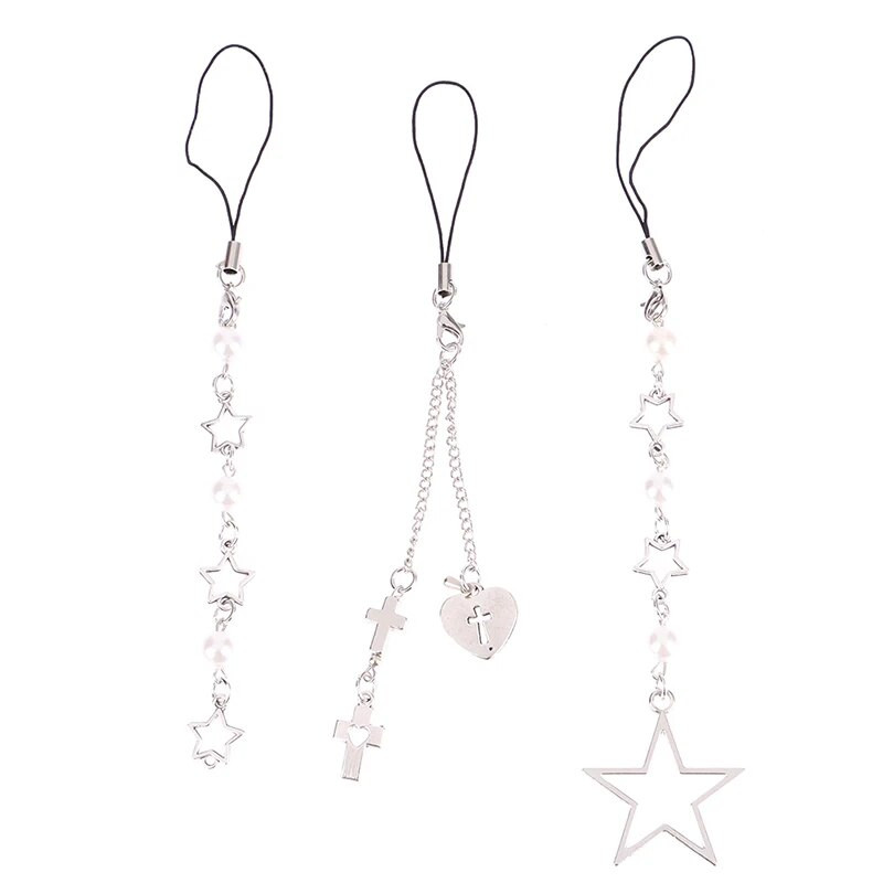 1vnt Originalūs „pasidaryk pats“ rankų darbo mielo lydinio telefonų pakabukai „Kawaii“ pakabukas su raktų pakabuko dirželiu su „Star Bead“ animacinių filmų priedais