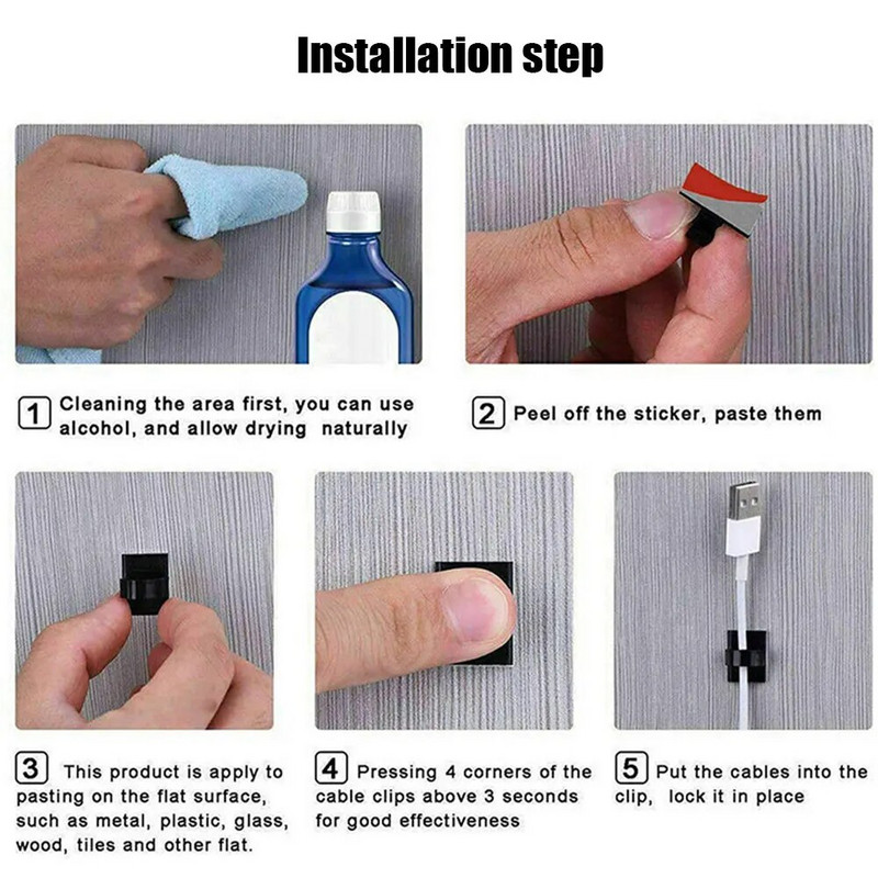 50/20/10 DB Kábelrendező kapcsok Dróttekercselő tartó Fülhallgató Egér Vezetékcsipesz védő Kezelés Ragasztó kampók Asztali bilincs