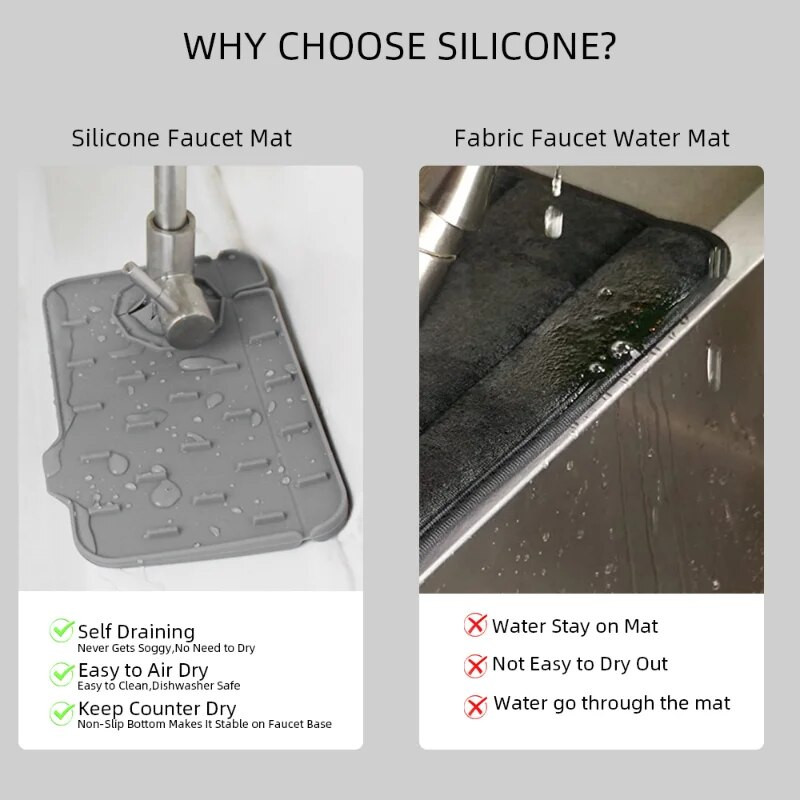 Mini silikoninis maišytuvo kilimėlis, skirtas virtuvės kriauklei, dvipusis naudojimas maišytuvai, vandens surinkimo padėklas, išleidimo padėklas, kriauklės apsauga nuo purslų