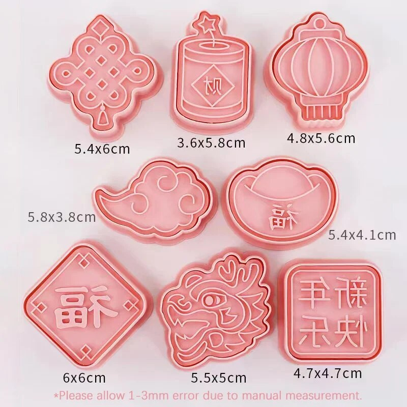 8 vnt / rinkinys Mėnulio Naujųjų metų sausainių pjaustytuvų rinkinys Pavasario festivalio Drakono Kinijos mazgas Fondant Reljefinis antspaudas laimingų Naujųjų metų vakarėliui