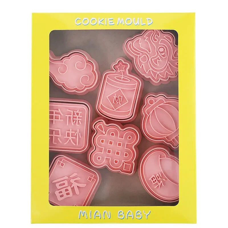 8 vnt / rinkinys Mėnulio Naujųjų metų sausainių pjaustytuvų rinkinys Pavasario festivalio Drakono Kinijos mazgas Fondant Reljefinis antspaudas laimingų Naujųjų metų vakarėliui