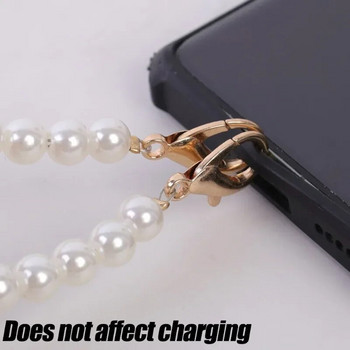 Φορητό Κινητό Τηλέφωνο Κορδόνι Φορητό χιαστί λουράκια αλυσίδας μαργαριταρένιο λουράκι καρπού κρεμαστό κόσμημα κατά της απώλειας για Iphone 15 14 Samsung