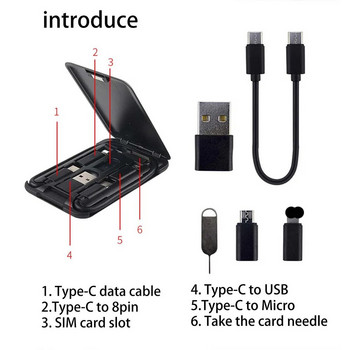 Мултифункционален комплект USB кабелни карти Mini USB адаптерен кабел Кутия за съхранение Комплект USB кабели за зареждане Тип C IOS адаптери