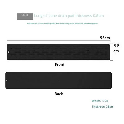 Ilgas neslystantis kilimėlis Pilka neslidžios juostelės Nuvalykite nutekėjimą Neslystančios pakabinamos skylės dizainas Silikoninis padėkliukas, nutekėjimo kilimėlis Silikagelis