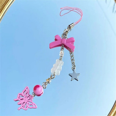 Y2k telefono pakabukas Sweet Cool Girl Rožinė grandinėlė Kawaii Moteriški aksesuarai Rankų darbo pasidaryk pats mielas telefono dirželis