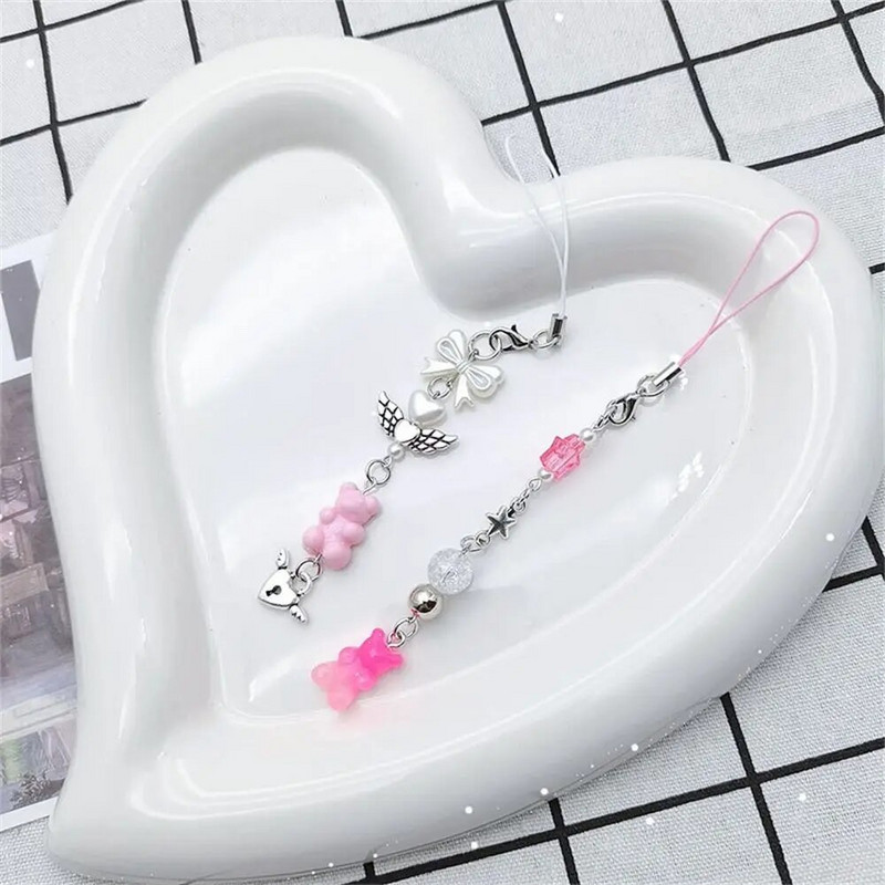 Y2k telefono pakabukas Sweet Cool Girl Rožinė grandinėlė Kawaii Moteriški aksesuarai Rankų darbo pasidaryk pats mielas telefono dirželis