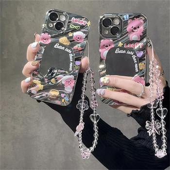Корейска розова мечка, пеперуда, цвете, телефонна верига Модерна висулка за iPhone, Samsung, универсални аксесоари, сладко въже за окачване на телефон