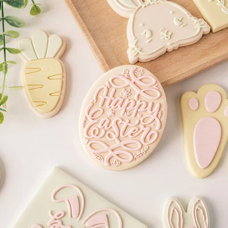 2023 Πασχαλινό Θέμα Κόφτης Μπισκότων Φόρμα Κουνέλι Ραπανάκι Μπισκότο με ανάγλυφο Σφραγίδες Μούχλα DIY Διακοσμήσεις ψησίματος για κέικ ζαχαροπλαστικής
