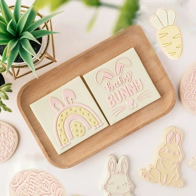 2023 Πασχαλινό Θέμα Κόφτης Μπισκότων Φόρμα Κουνέλι Ραπανάκι Μπισκότο με ανάγλυφο Σφραγίδες Μούχλα DIY Διακοσμήσεις ψησίματος για κέικ ζαχαροπλαστικής