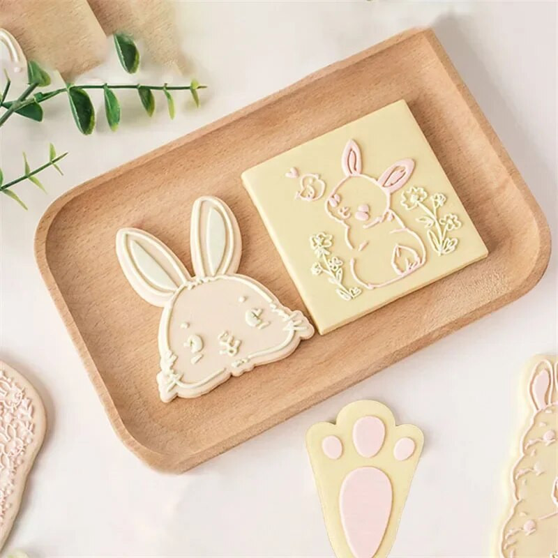2023 Πασχαλινό Θέμα Κόφτης Μπισκότων Φόρμα Κουνέλι Ραπανάκι Μπισκότο με ανάγλυφο Σφραγίδες Μούχλα DIY Διακοσμήσεις ψησίματος για κέικ ζαχαροπλαστικής