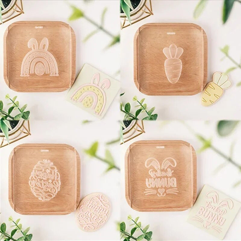 2023 Πασχαλινό Θέμα Κόφτης Μπισκότων Φόρμα Κουνέλι Ραπανάκι Μπισκότο με ανάγλυφο Σφραγίδες Μούχλα DIY Διακοσμήσεις ψησίματος για κέικ ζαχαροπλαστικής